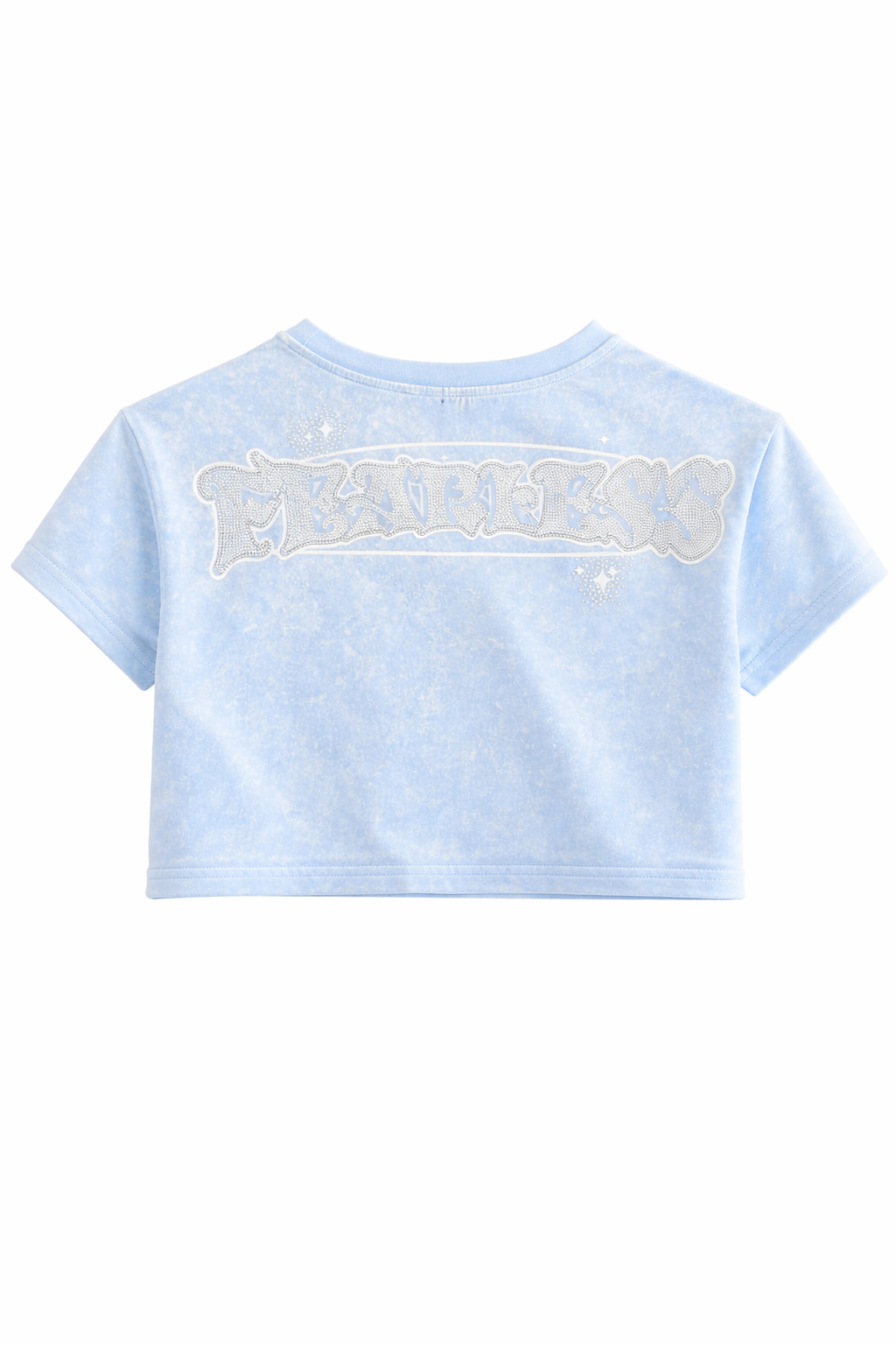 “Baby Blue Cloud 9 Rhinestone Lounge Set (2-Piece Stacked Pants & Crop Top